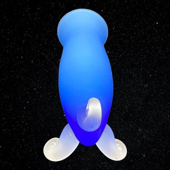 Art Glass Frosted Satin Footed Blue Clear Bud Vase 7”T 3”W - Picture 7 of 7